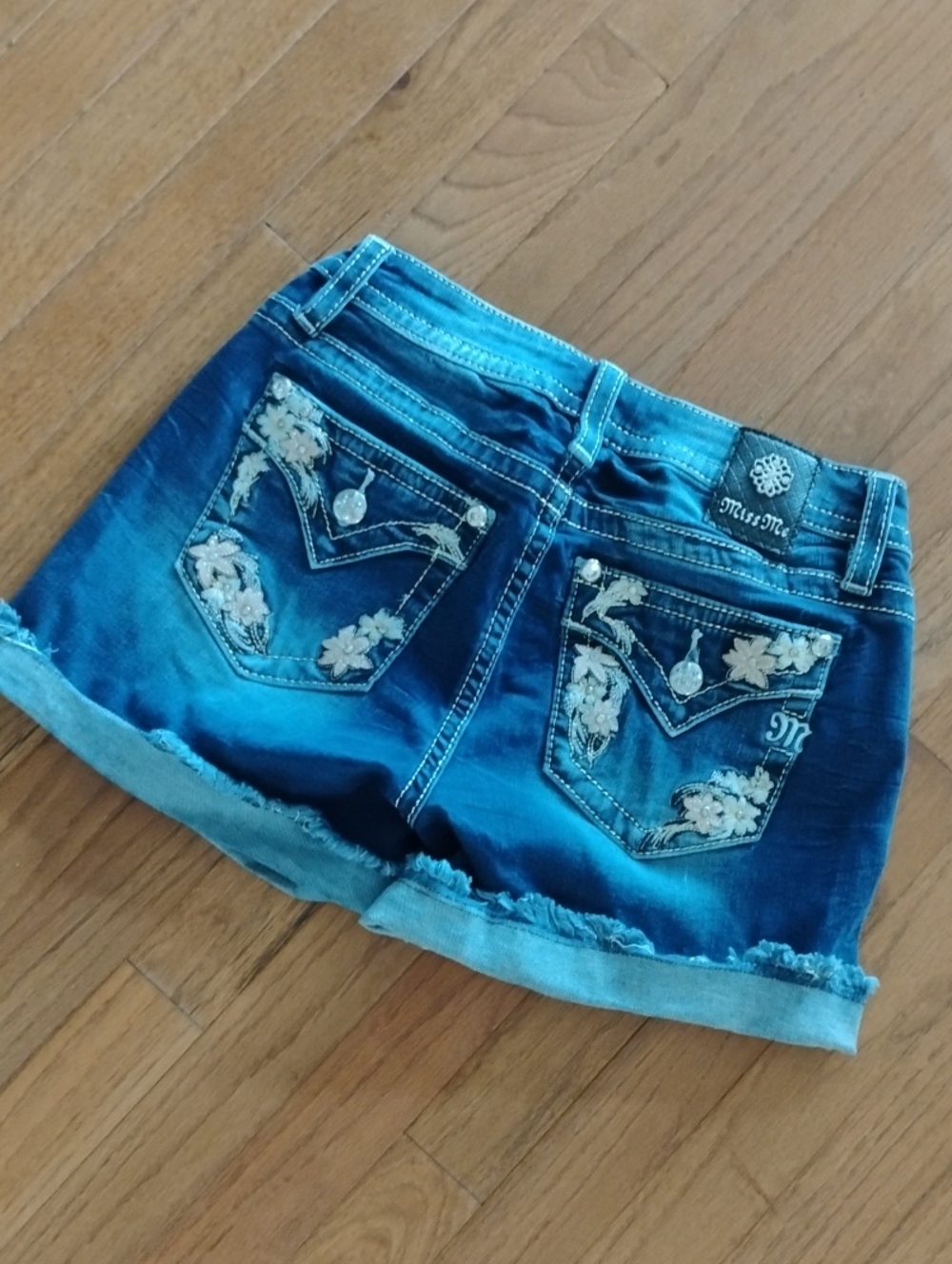 Miss Me Rare Blue Embroidered Denim Shorts